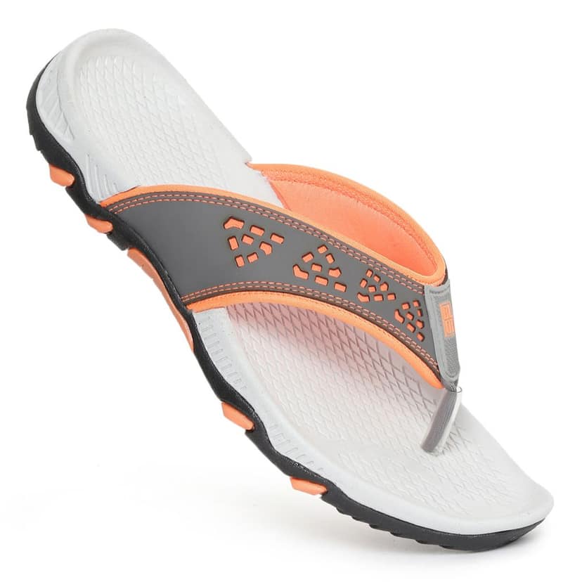 Paragon Grey and Orange Ultra-Durable Everyday Flip Flops for Men view 4