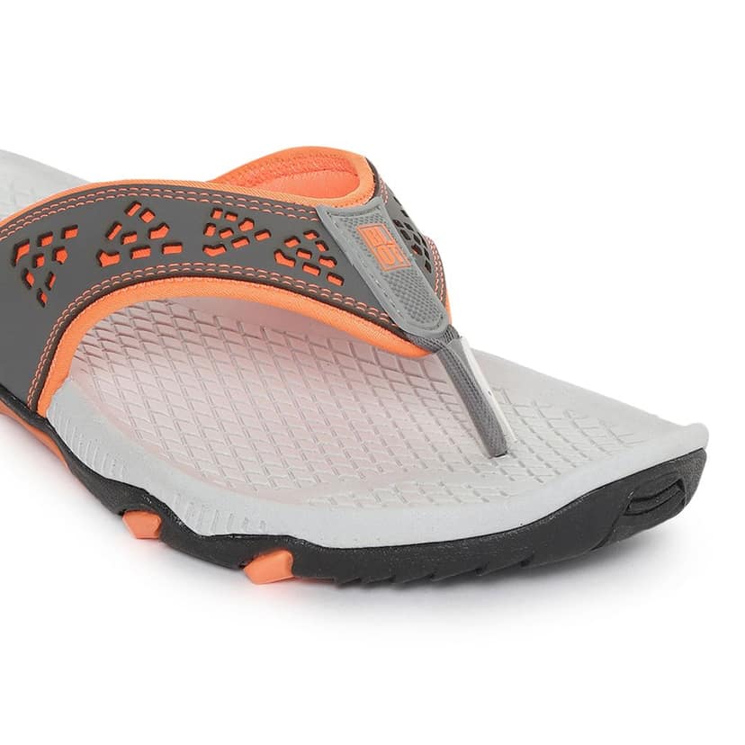 Paragon Grey and Orange Ultra-Durable Everyday Flip Flops for Men view 6