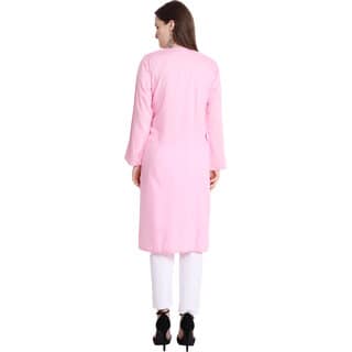 Numak Women Chikan Embroidery Straight Kurta (Pink, White) view 2