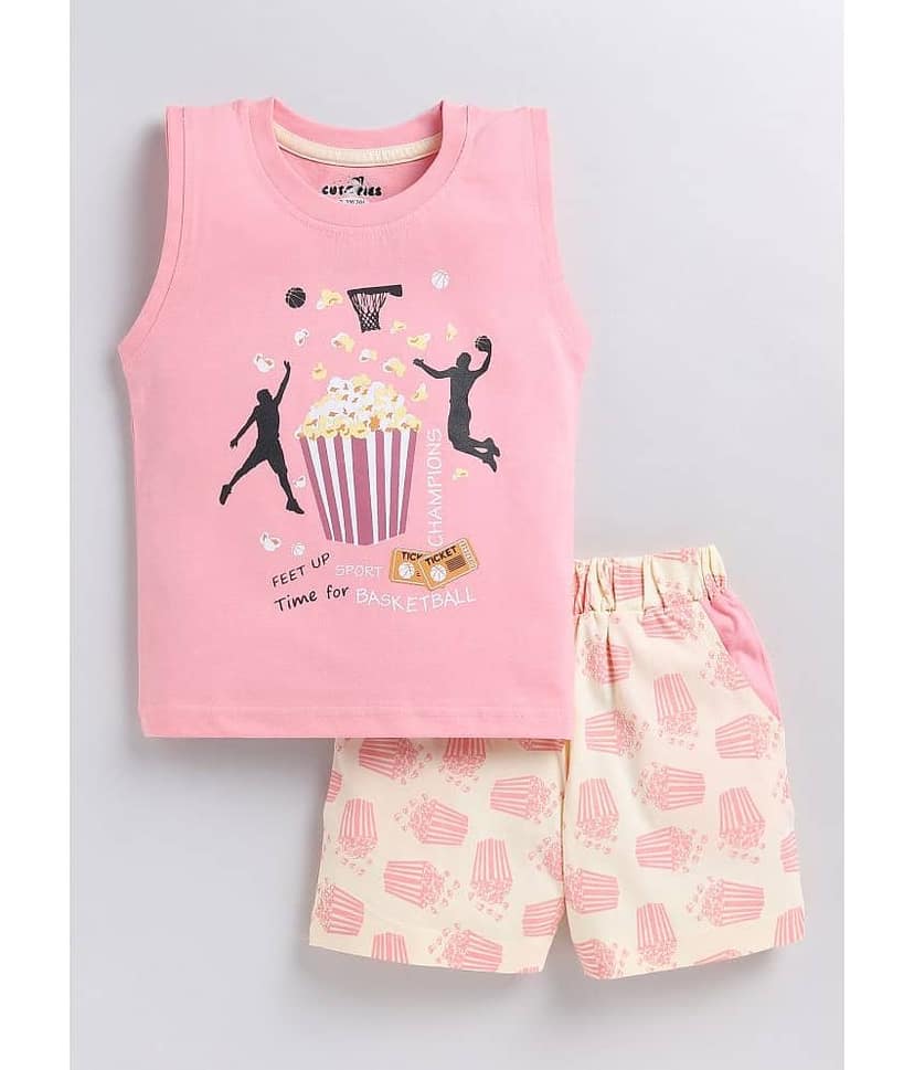 CUTOPIES Pack of 1 Boys Cotton Blend T-Shirt & Shorts Set ( Olive )