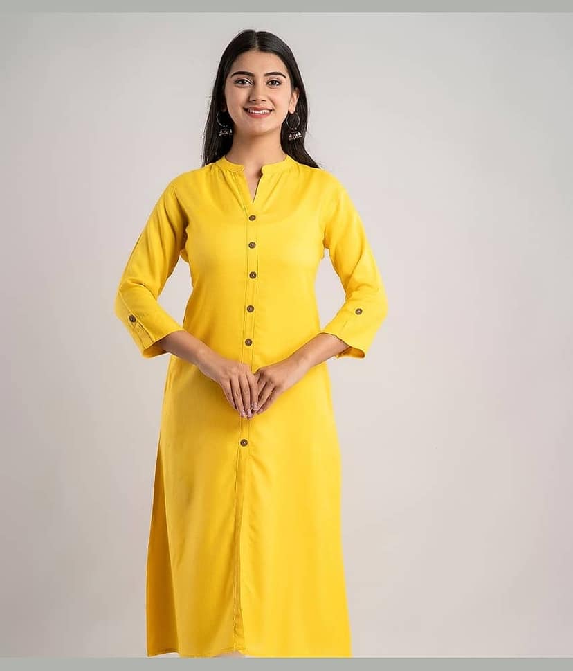MAUKA - Yellow Rayon Women's Front Slit Kurti ( Pack of 1 )