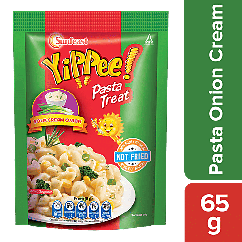 Sunfeast YiPPee! Pasta Treat - Cheesy & Soft Suji, Rawa, Sour Cream & Onion, 65 g