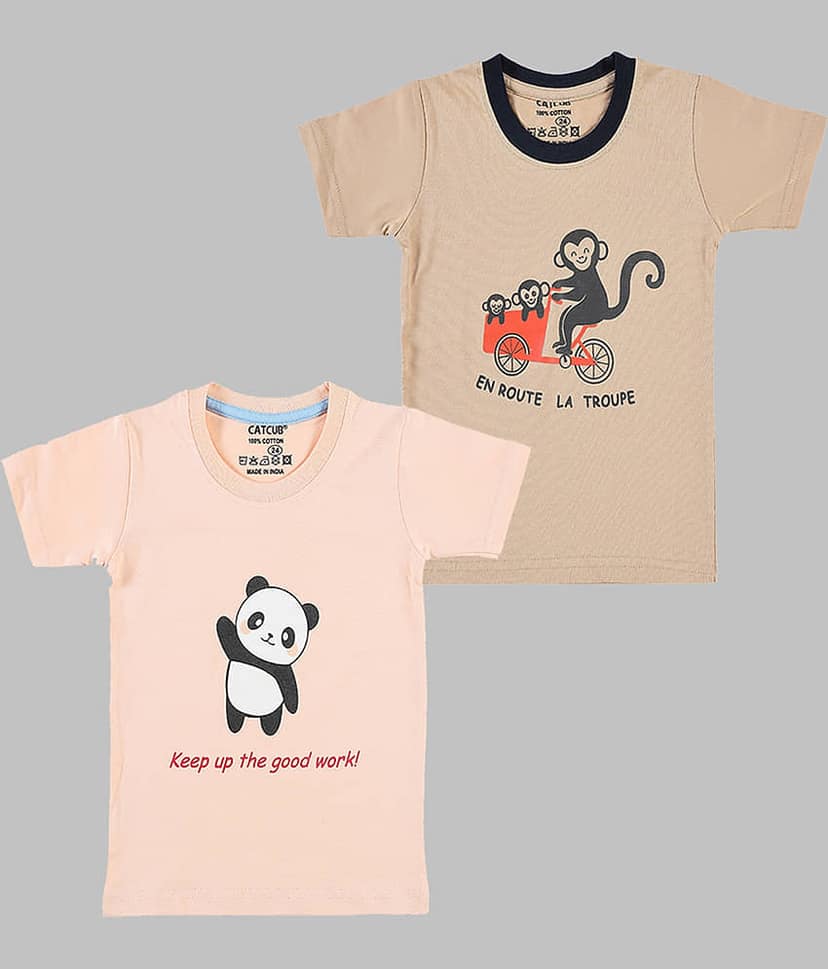 CATCUB Pack of 2 Unisex for Baby Cotton Blend T-Shirt ( Multi )
