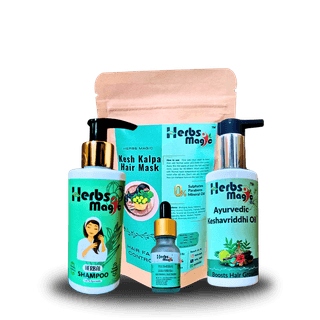 Herbs Magic Ayurvedic Hair Restoration combo | Keshavriddhi Hair Oil, 100ml, herbal shampoo, 100gm, Kesh Kalpa Hair Mask, 70gm and Hair Regrowth Serum, 15ml | Complete Hair Care Combo for Reducing Hair Fall and Promoting Hair Regrowth