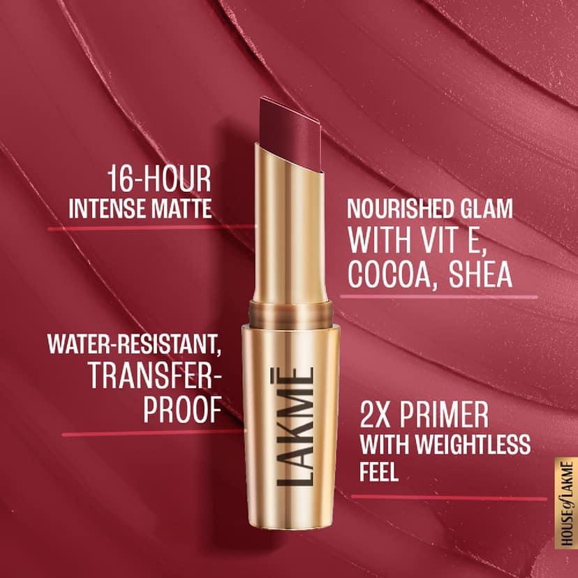 Lakme 9to5 Powerplay Priming Matte Lipstick, Lasts 16hrs, Berry Base view 2