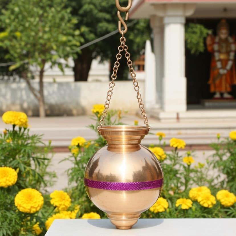 Copper Hanging Shiv Jaldhara ? 4 Liter Abhishek Vessel, Height : 10 Inch (ZMAS599 F) view 2