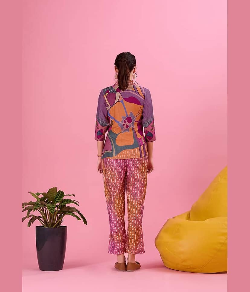 Amarasha Women Printed Top With Trousers Co-Ord Set ( Purple ) view 2