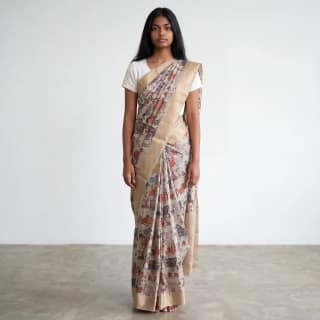 Handwoven Sambalpuri Cotton Saree in Gold with Baandha Ikat
