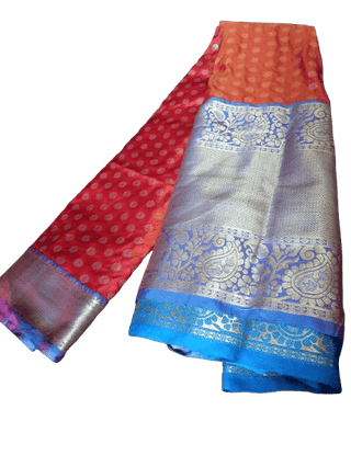 Red and Blue Kanjivaram Silk Saree With Blouse Piece