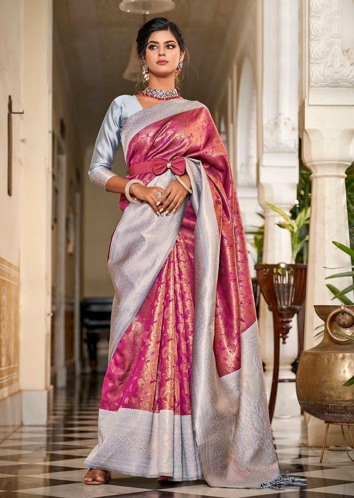 Woven Art Silk Saree in Magenta