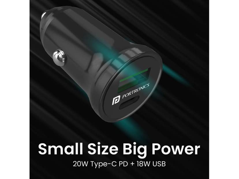 Portronics Car Power Mini Dual Output, Type-C PD, USB Fast Charging, 38 Watts view 3
