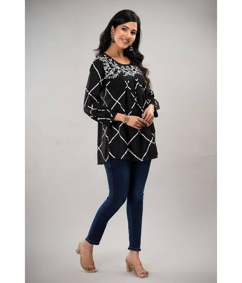 FABRR Women's Rayon A-Line Top ( Black ) view 2