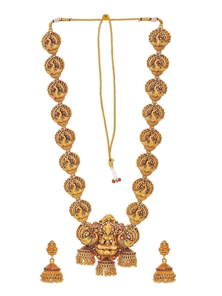 Gold Plated Exquisite Lakshmi Design Haram Temple Jewellery Set Jhumki Earrings view 7