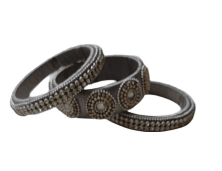 oxidized silver kada bangle with white stone view 3