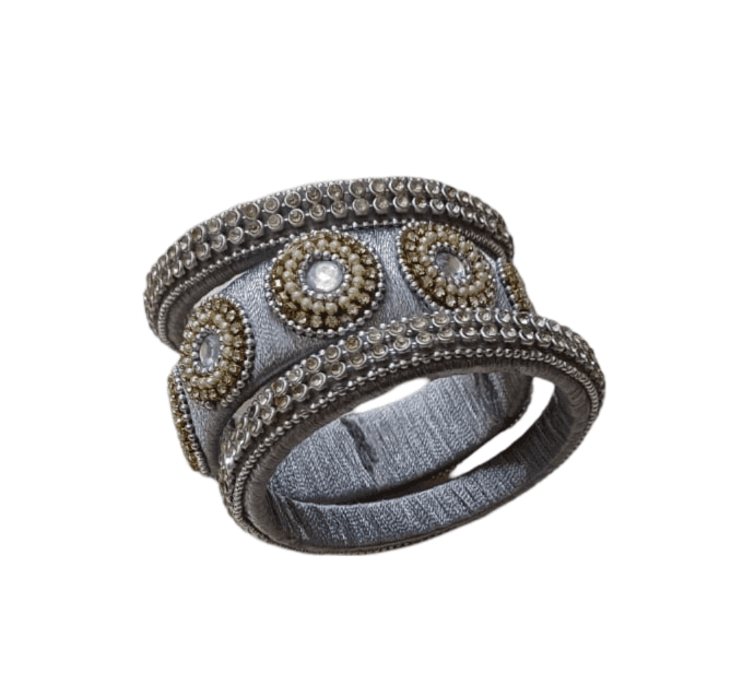 oxidized silver kada bangle with white stone view 4