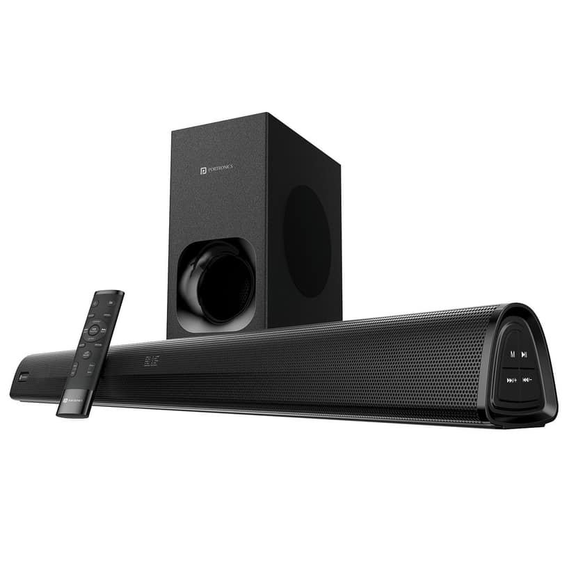 Portronics Pure Sound 105 200W Bluetooth Soundbar with Wired Subwoofer for Deep Bass, 2.1 Channel Home Theatre, HD Sound,3 EQ Modes, BT 5.3V,HDMI, Optical, AUX, USB Port, Sleek Remote Control