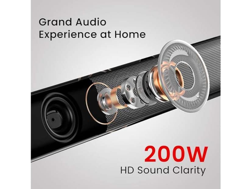 Portronics Pure Sound 105 200W Bluetooth Soundbar with Wired Subwoofer for Deep Bass, 2.1 Channel Home Theatre, HD Sound,3 EQ Modes, BT 5.3V,HDMI, Optical, AUX, USB Port, Sleek Remote Control view 2