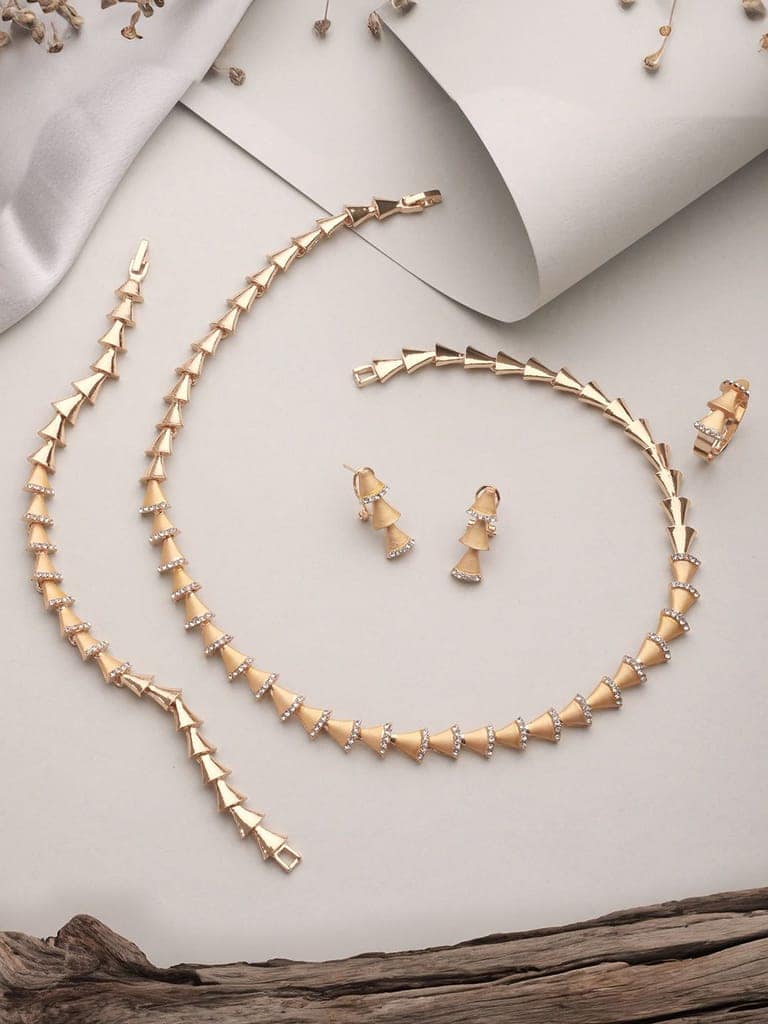 Anti-Tarnish 18k Gold Plated AD Studded Statement Link Combo Jewellery Set