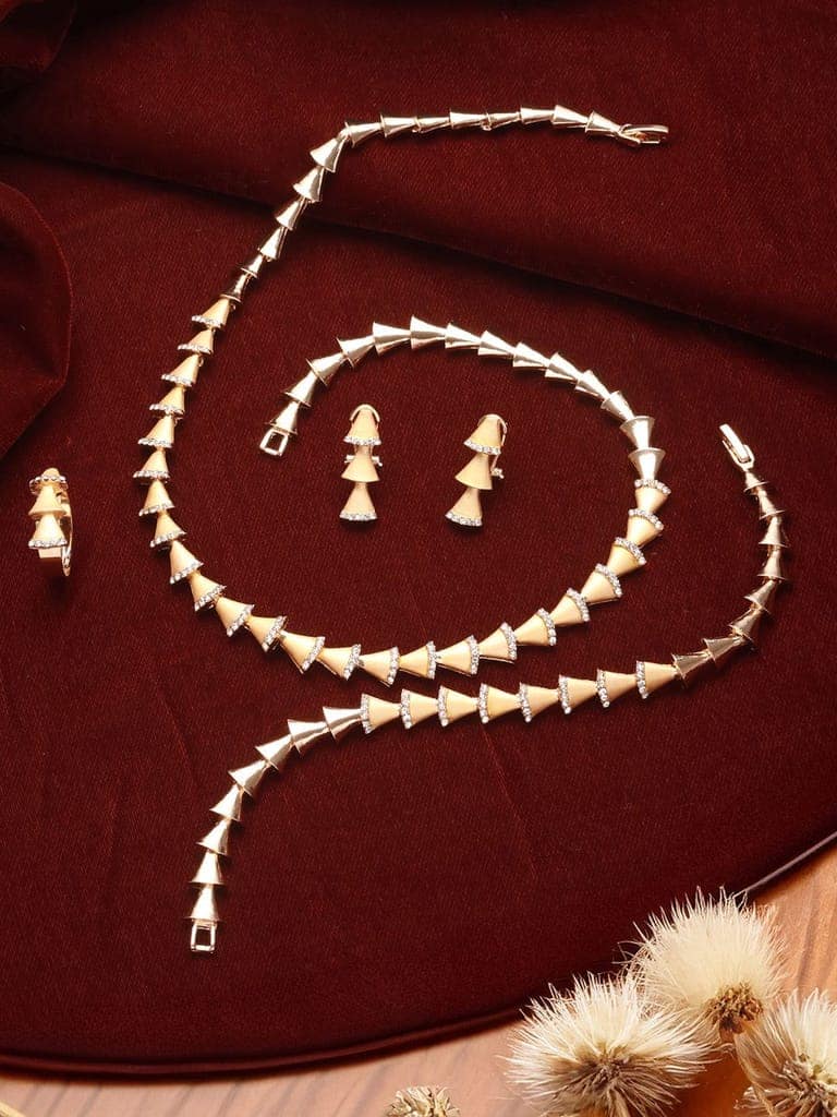 Anti-Tarnish 18k Gold Plated AD Studded Statement Link Combo Jewellery Set view 2