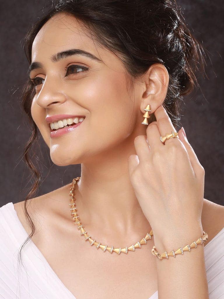 Anti-Tarnish 18k Gold Plated AD Studded Statement Link Combo Jewellery Set view 4