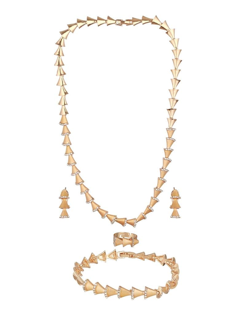 Anti-Tarnish 18k Gold Plated AD Studded Statement Link Combo Jewellery Set view 5