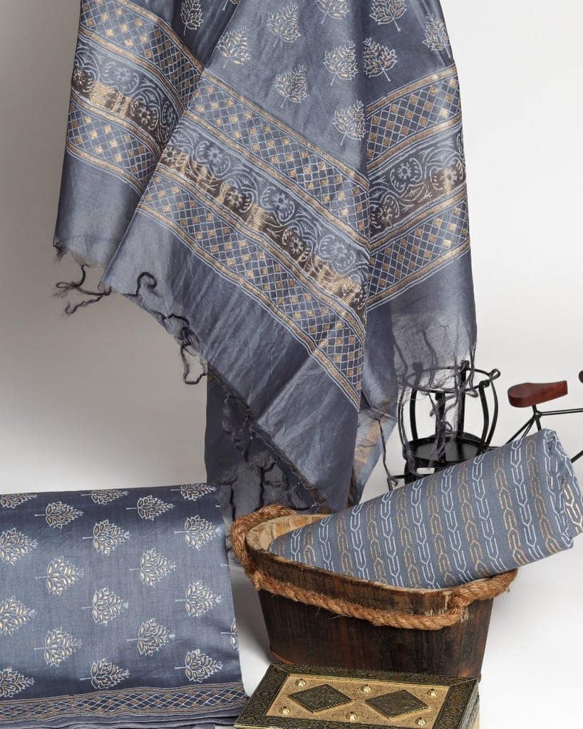 Traditional Block Print Chanderi Silk Suit set (CHA321) view 3