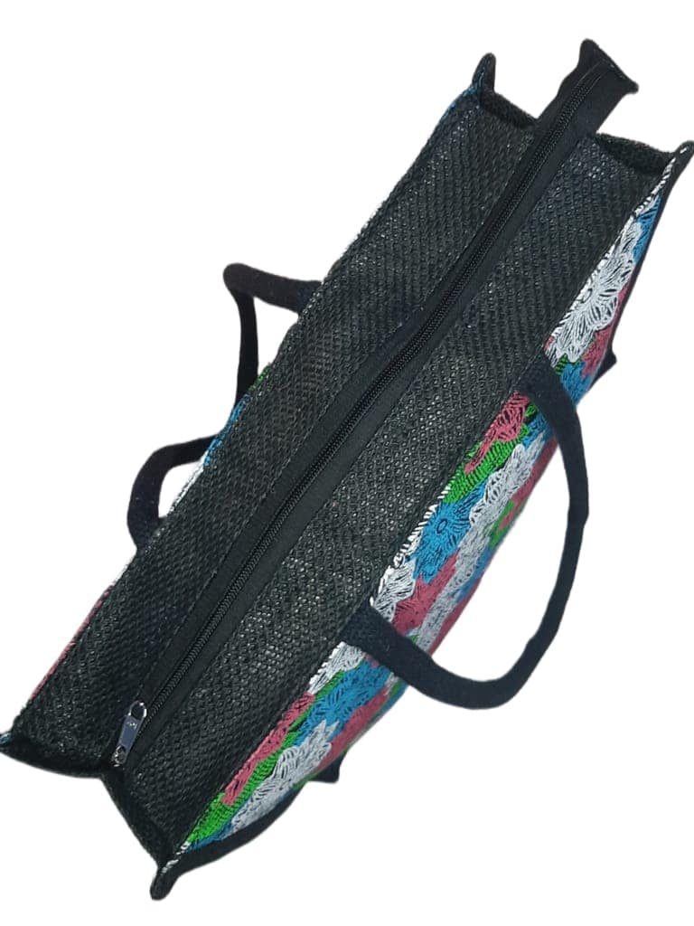 SS Eco-Life Jute Environment Friendly Shopper Bag / Grocery Bag / Market Bag / Multipurpose Bag for Men and Women with Colourful Flowers Print. 2 Piece Combo. view 4