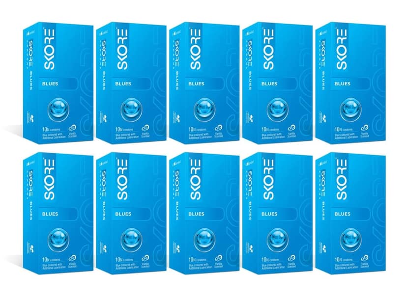 SKORE Blues Vanilla Scented Blue Condoms with Extra Lubrication - 10 Count Box (Pack of 10)