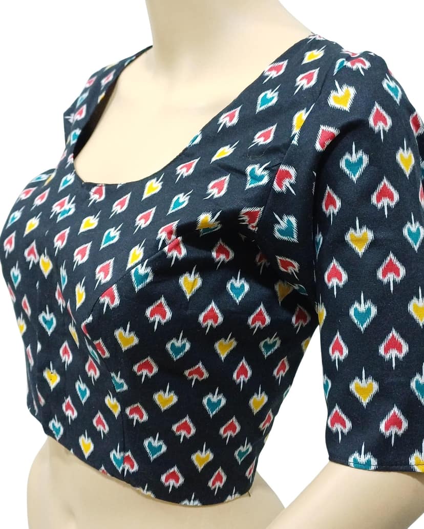 Mom and Me Women's Readymade Cotton Saree Blouse (X-Large, Black) view 2