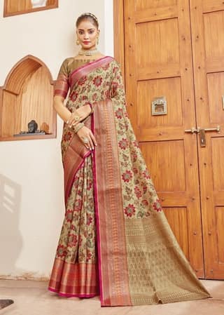 Digital Printed Art Silk Saree in Beige