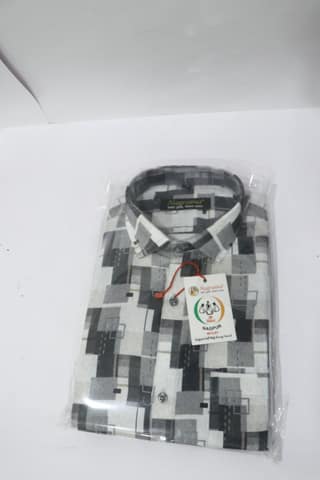 Grey and White Checks Cotton Shirt
