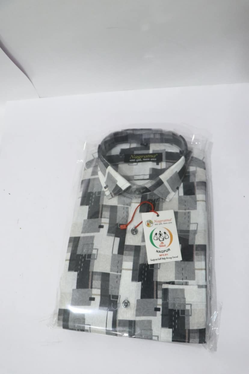 Grey and White Checks Cotton Shirt view 2