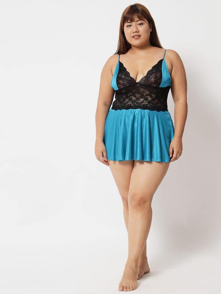Plus Size Sexy Satin and Lace Honeymoon Babydoll Bikini Dress 07T S-10XL view 7