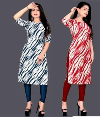 VACHHARAJ GROUP Crepe Printed A-line Women's Kurti - Blue,Red ( Pack of 2 )