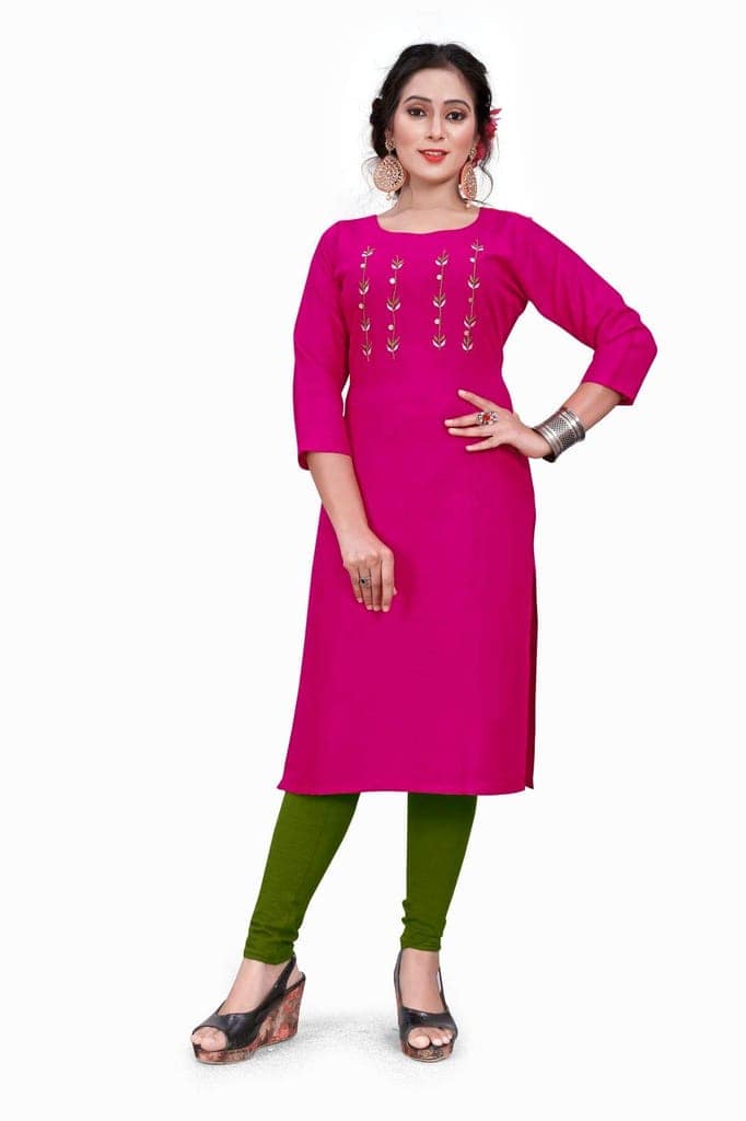 STYLEOO Rayon Combo Pack Embroidered Kurti for Women's (Pack of 2) (Pink and Sky Blue, M, L, XL, XXL) view 5