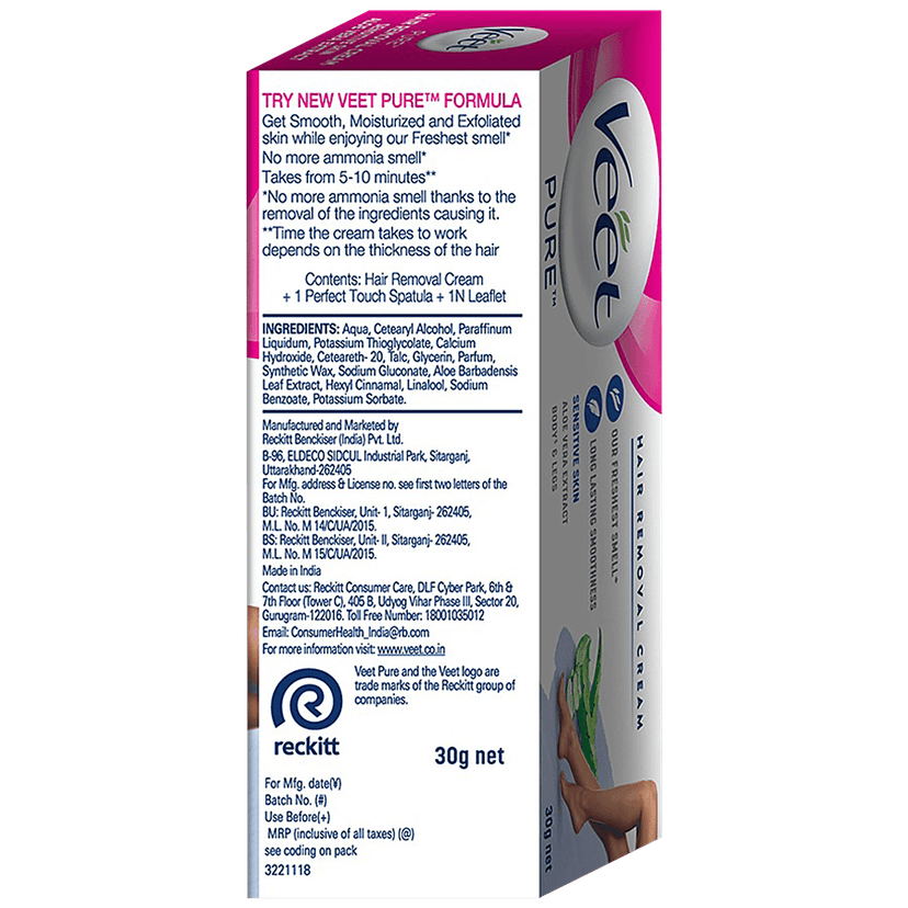 Veet Pure Hair Removal Cream - For Women, With No Ammonia Smell, Sensitive Skin, 30 G view 2