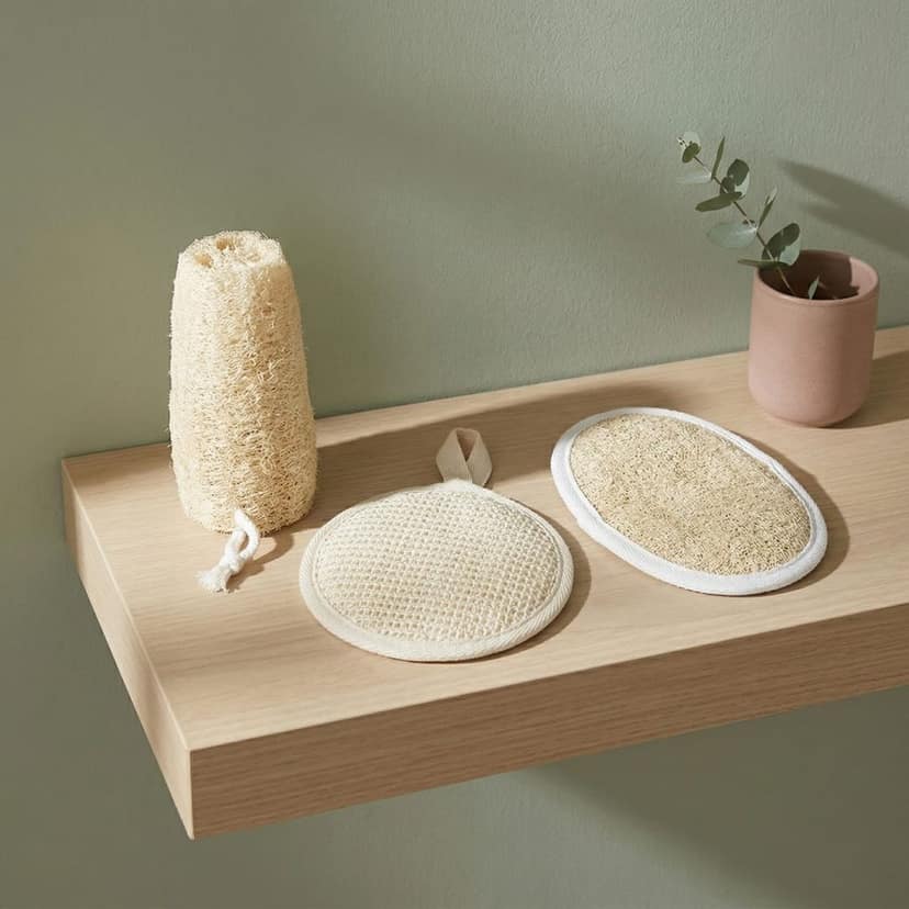 Lifeori 3-Piece Bath Loofah Combo – Natural Ramie Round & Oval Body Scrubbers with Disposable Loofah | Body Exfoliation & Deep Cleansing | Pack of 3 view 3