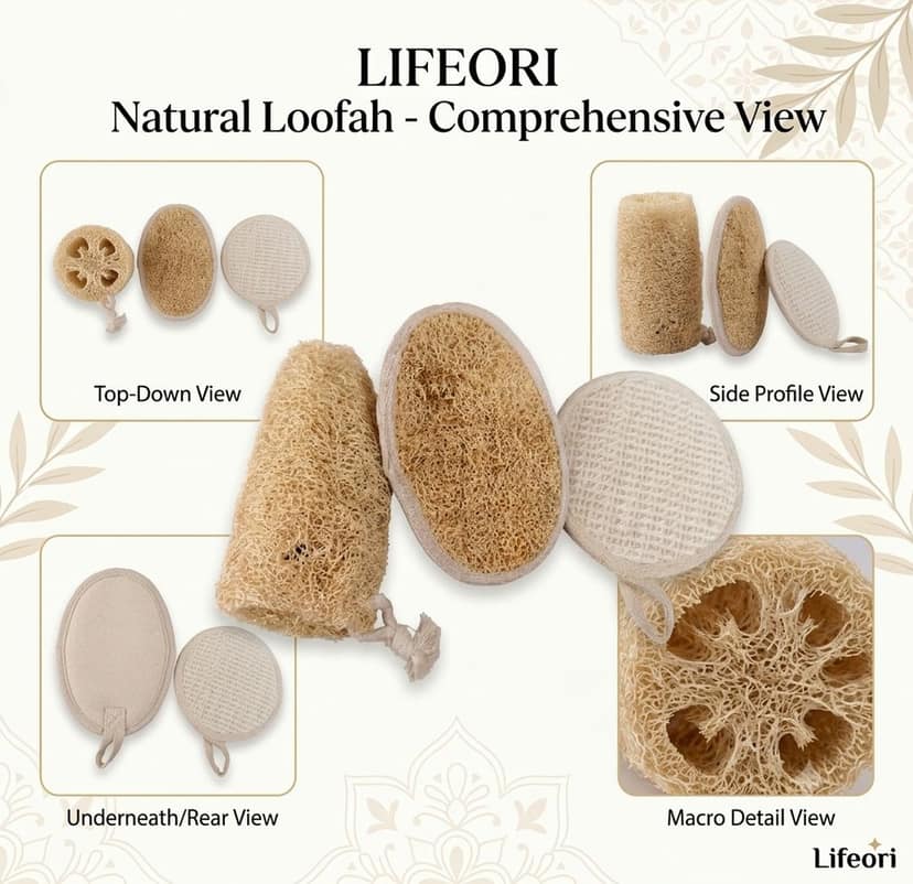 Lifeori 3-Piece Bath Loofah Combo – Natural Ramie Round & Oval Body Scrubbers with Disposable Loofah | Body Exfoliation & Deep Cleansing | Pack of 3 view 5