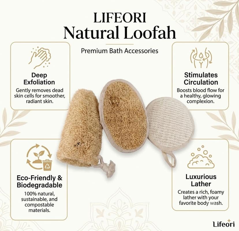 Lifeori 3-Piece Bath Loofah Combo – Natural Ramie Round & Oval Body Scrubbers with Disposable Loofah | Body Exfoliation & Deep Cleansing | Pack of 3 view 6