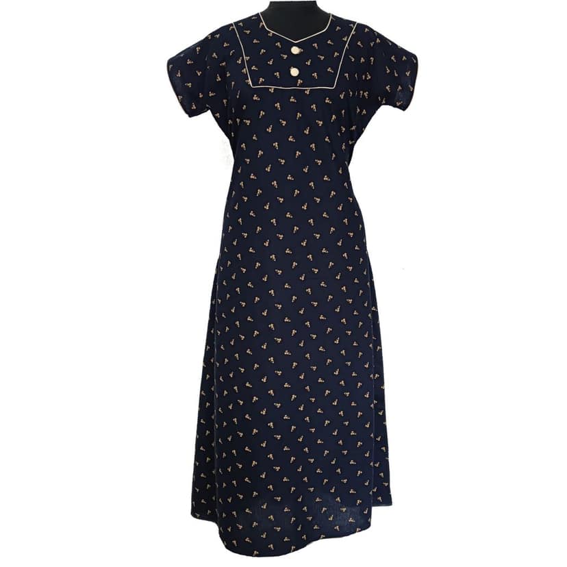 Women's Blue Cotton Floral Print Nightgown