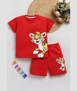 CUTEVIBE Pack of 1 Unisex for Baby Cotton Blend T-Shirt & Shorts ( Red )