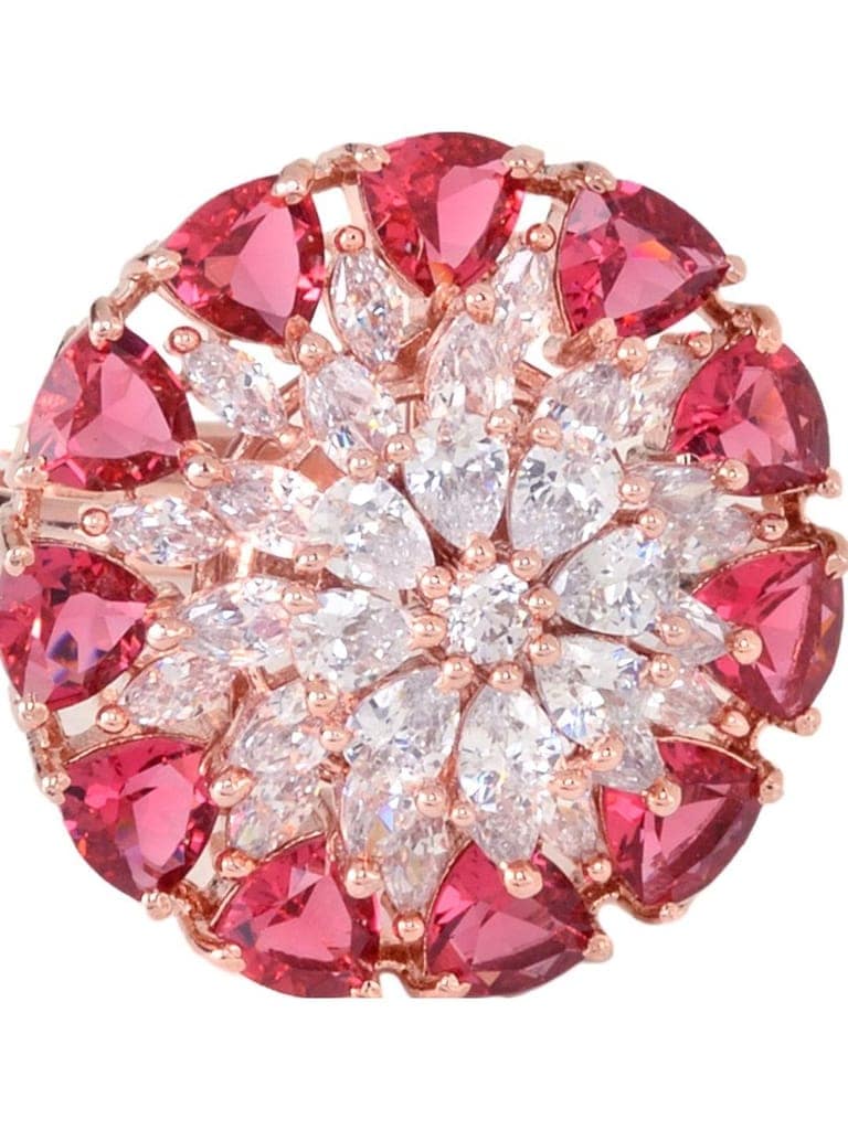 Rose Gold plated Ruby AD studded handcrafted adjustable Ring for Women & Girls view 2
