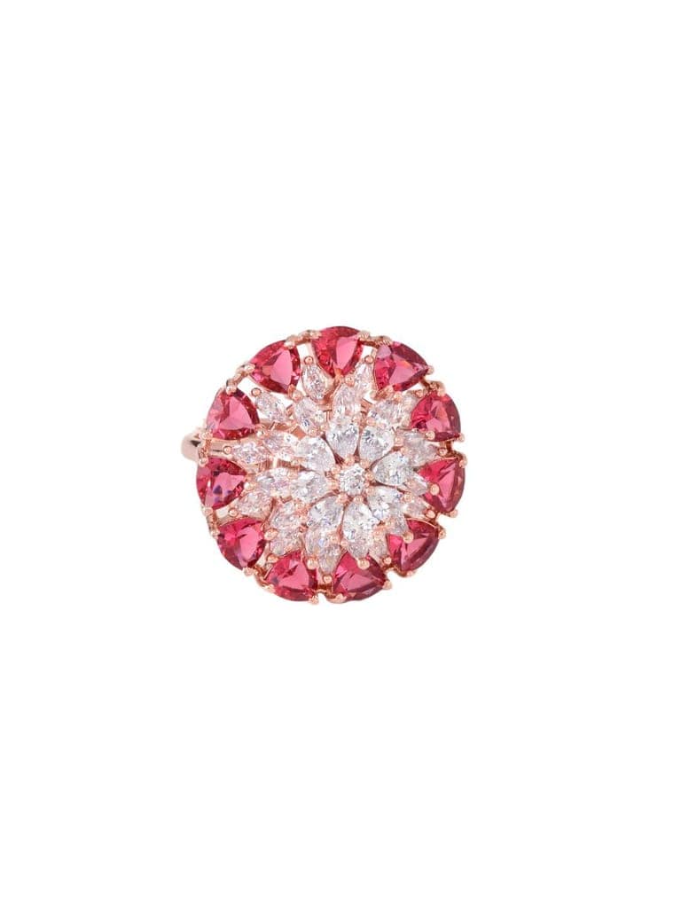 Rose Gold plated Ruby AD studded handcrafted adjustable Ring for Women & Girls view 3