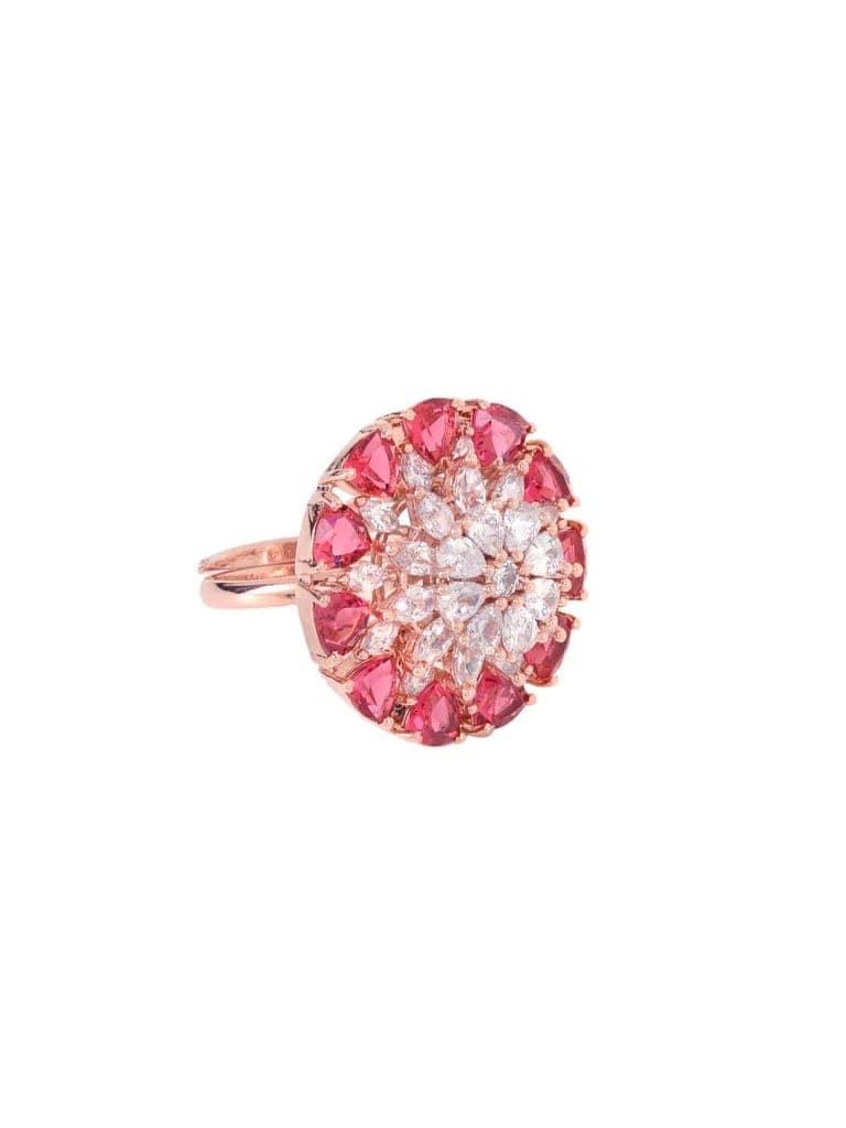Rose Gold plated Ruby AD studded handcrafted adjustable Ring for Women & Girls view 4