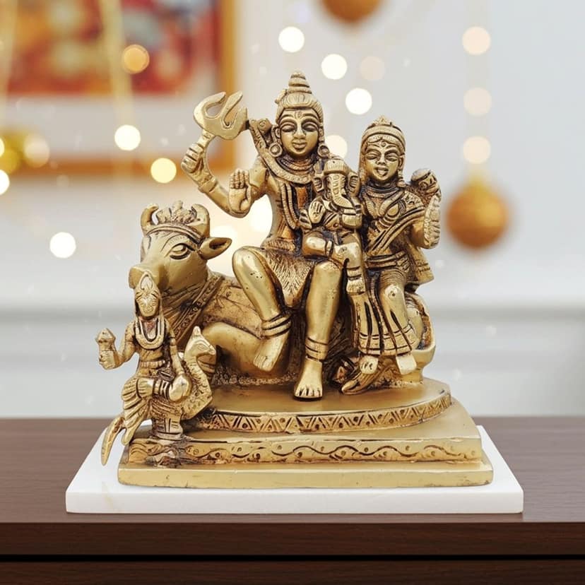 Brass Shiv Parivar Idol - Decorative Family Statue, Height : 6 Inch (BSMAS1525 E)