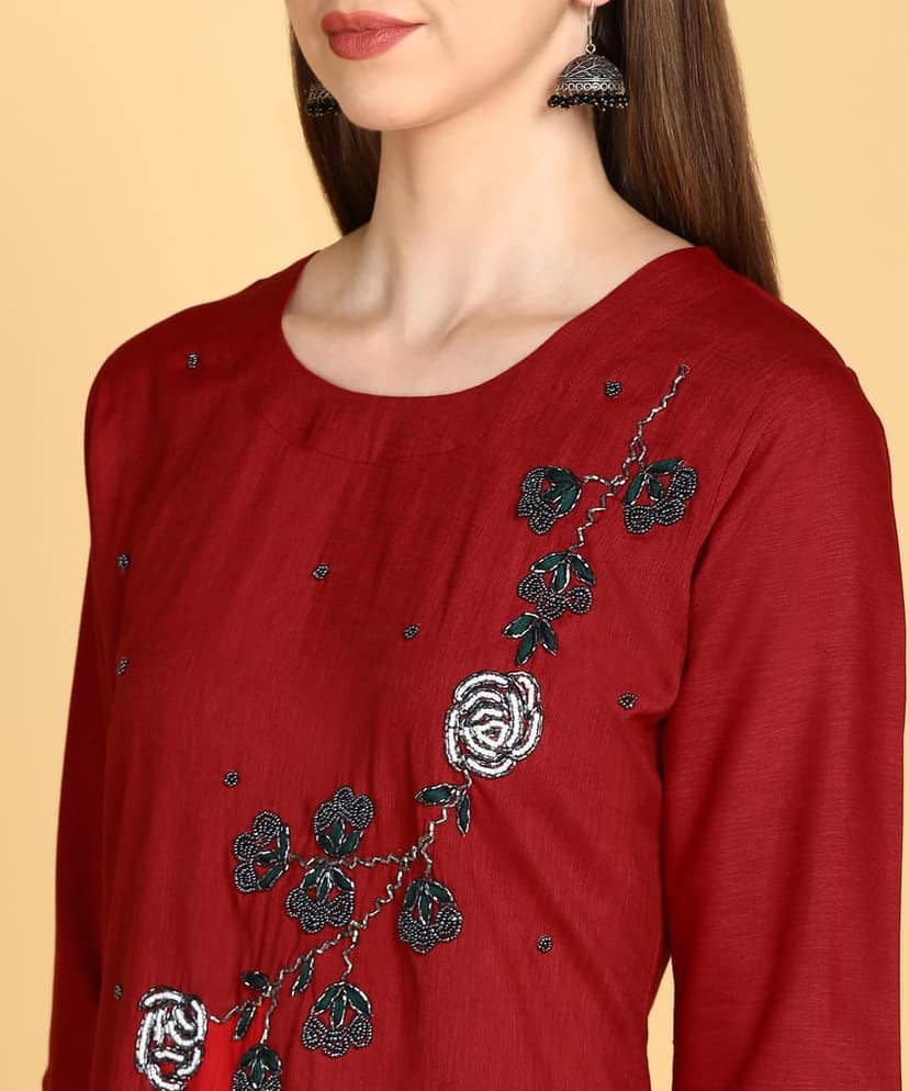 Designer Floral Hand Work Embroidery Kurti view 4