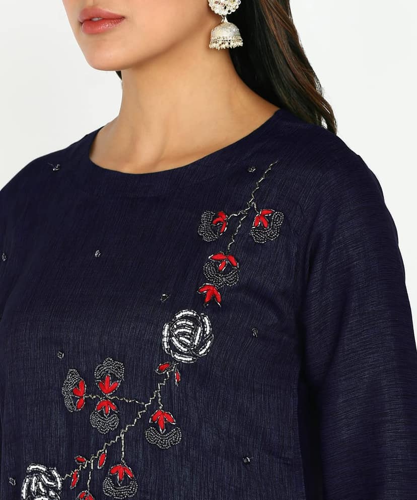 Designer Floral Hand Work Embroidery Kurti view 9
