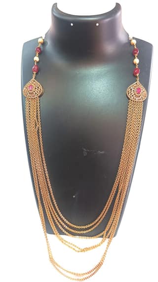 Gold Plated Traditional Indian Necklace Set with Ruby Stones for Women