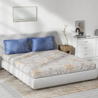 DDECOR - Primary Collection 100% Cotton Leaves Pattern 136TC King Bedsheet |229 CM X 274 CM| Blue