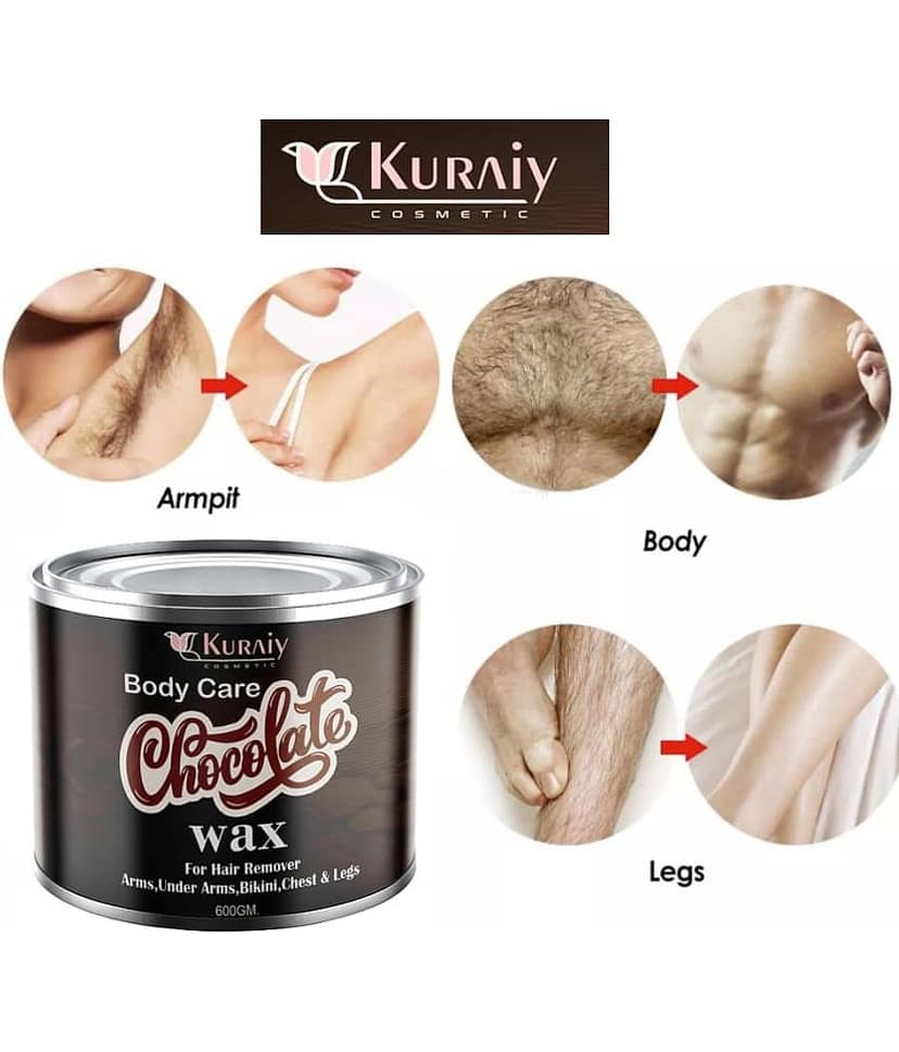 KURAIY Chocolate Wax for Smooth Hair Removal - 600gm extracts + 40 Wax Strips +1 Steel Knife view 2
